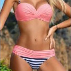 Ladies Striped Bikini Pink/Blue